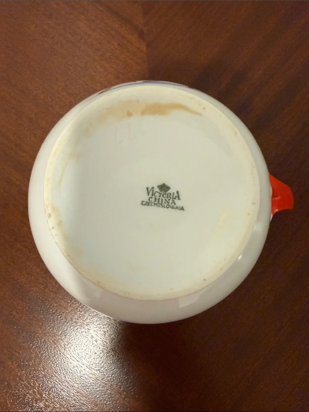 Vintage Victoria China Creamer Pitcher with Red Trim and Handle